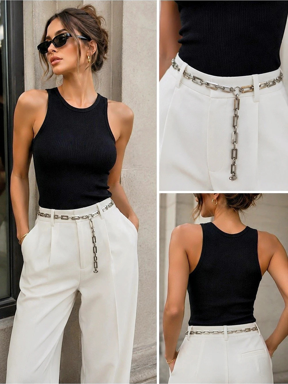 Chain Link Belt in Silver & White Like New